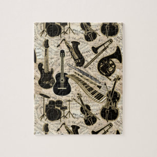 Blad Muziek en instrumenten zwart/goud ID481 Legpuzzel