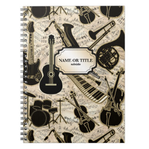 Blad Muziek en instrumenten zwart/goud ID481 Notitieboek
