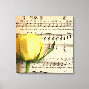 Blad Muziek Geel Rose Canvas Afdruk