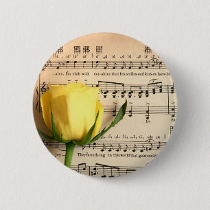 Blad Muziek Geel Rose Ronde Button 5,7 Cm