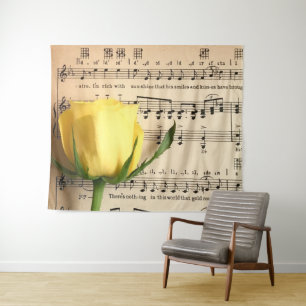 Blad Muziek Geel Rose Wandkleed