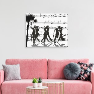 Blad Muziek Silhouette Dancers Palm Tree Canvas Afdruk