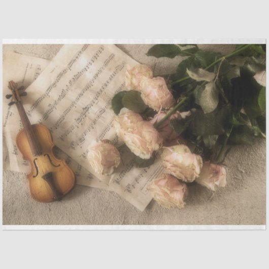 Blad Muziek Violin Flowers Romantic Decoupage Tissuepapier (Voorkant)