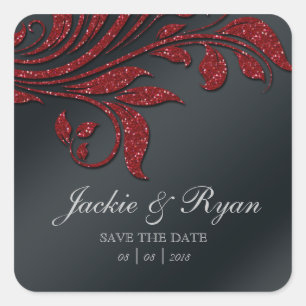 Blad Opslaan Datum Bruiloft Stickers Rode Sparkle 