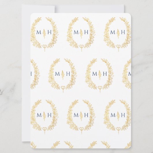 Blad ovale lijn art bruiloft goud marine blauw wit kaart (Achterkant)