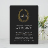 Blad ovale lijn art bruiloft goud zwart en wit kaart (Staand voorkant)