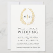 Blad ovale lijn art bruiloft zwart en goud op wit kaart (Voorkant)