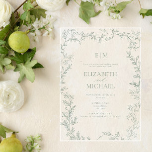 Blad Sage Groen Monogram Post Bruiloft Brunch Acryl Uitnodigingen