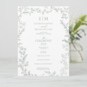 Blad Salie Groen Elegant Monogram Bruiloft Programma (Staand voorkant)