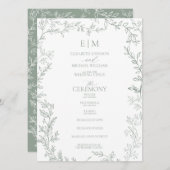 Blad Salie Groen Elegant Monogram Bruiloft Programma (Voorkant / Achterkant)