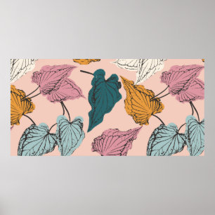 Blad-skelet naadloos patroon, achtergrond met bel poster
