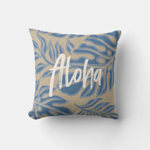 Blad Tiki Indigo Blauw Hawaiiaanse Tropische Rever Buitenkussen