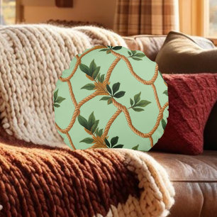 Blad Touw Groen Bruin Patroon Rond Kussen