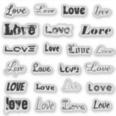 Blad van 23 Diverse "LOVE" zwarte accent stickers (Voorkant)
