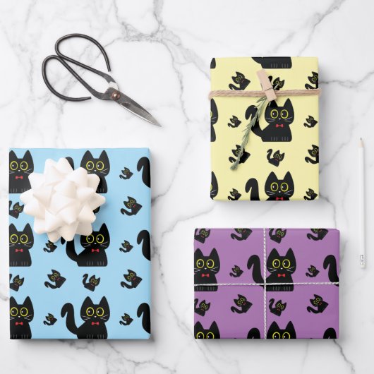 Blad van 3 vellen van Le Noir Cat Wrapping Paper (Voorkant)