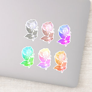 Blad van 6 A Eenvoudig Roos Schetstekening die-cut Sticker