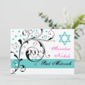 Blad zwart, wit, aqua & Davidster Kaart (Staand voorkant)