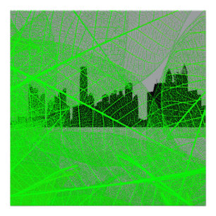 Bladaders over het stadsprofiel - Abstract Foto Afdruk