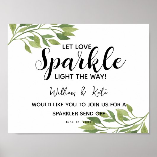 bladbladerblad groene sparkler stuurt bruiloft af poster (Voorkant)