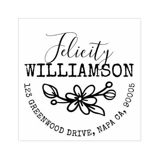 Bladbloemige Botanische Bloesem Daisy Naam Adres Rubberstempel (Afrduk)