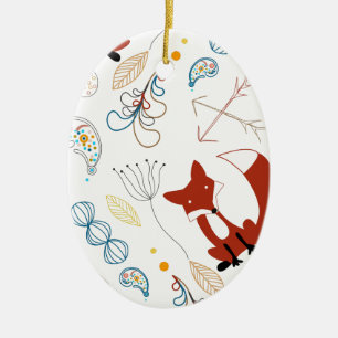 Bladbloempijlen Fox Woodland Forest Pattern Keramisch Ornament