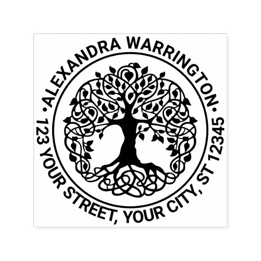 Bladboom met wortels rond naam retouradres  zelfinktende stempel (Design)