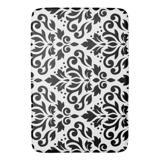Blader door Damask Large Pattern Black op White Badmat (Voorkant Verticaal)
