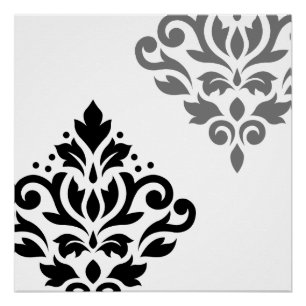 Blader naar Damask Art I Black & Grey op White Perfect Poster