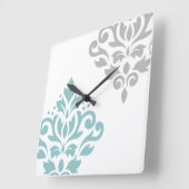 Blader naar Damask Art I Blauwgroen en grijs op wi Vierkante Klok (Hoek)