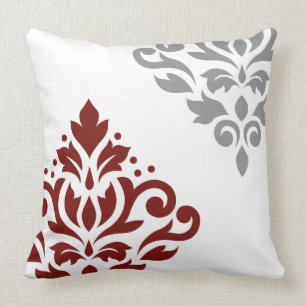 Blader naar Damask Art I Red & Grey op White Kussen