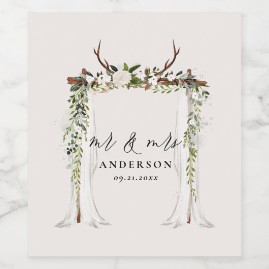 Bladerdak rustieke botanische bruiloft mr en mrs s wijn etiket (Enkel label)