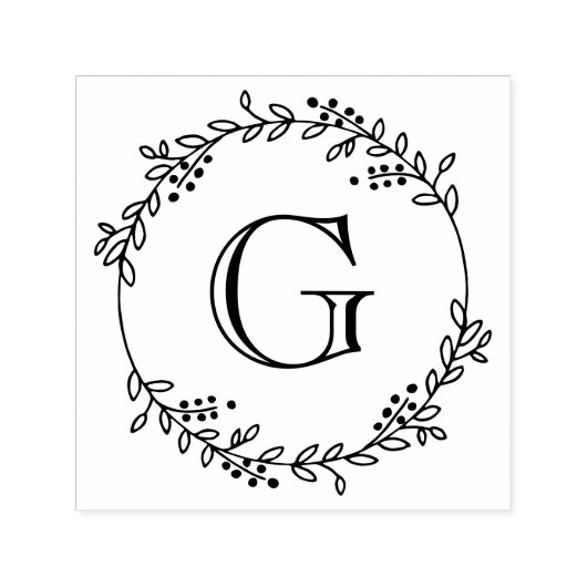 Bladeren en bessen rond krans Lijst #1 Initiaal Zelfinktende Stempel (Design)