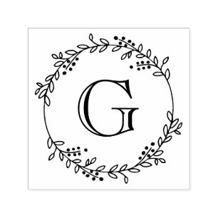 Bladeren en Bessen Ronde Krans Frame #1 Initiaal Zelfinktende Stempel