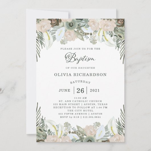 Bladeren en bloemen | Sage Green-doop Kaart (Voorkant)