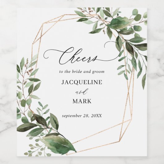 Bladeren en Eucalyptus Gold Wijn Etiket (Enkel label)