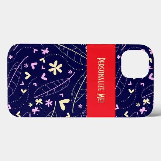 Bladeren en hartbloemen op speciaal gepersonalisee Case-Mate iPhone case (Achterkant (horizontaal))