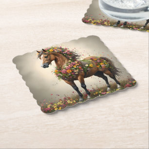 Bladeren en hoeven: Brown Horse Fantasy Garden, Kartonnen Onderzetters