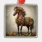 Bladeren en hoeven: Brown Horse Fantasy Garden, Metalen Ornament (Voorkant)