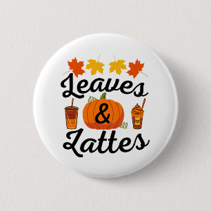 Bladeren En Latte Herfst Autumn Ronde Button 5,7 Cm