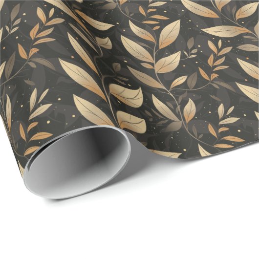 Bladeren en organische vormen in aardtonen cadeaupapier (Rol Hoek)