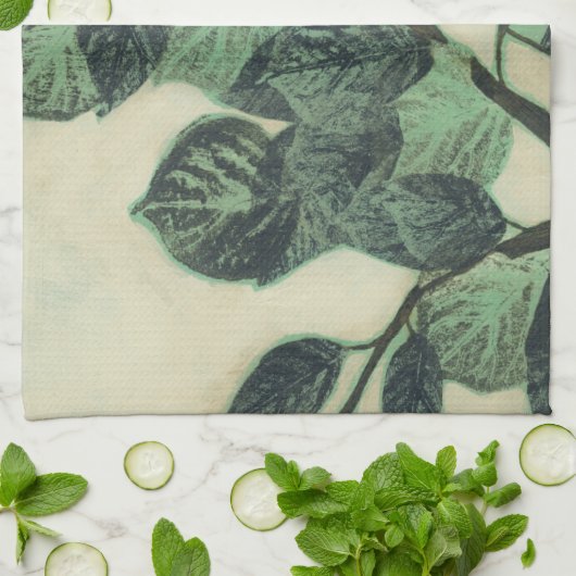 Bladeren en vertakkingen op de achtergrond van Cre Theedoek (Gevouwen)