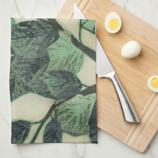 Bladeren en vertakkingen op de achtergrond van Cre Theedoek (Quarter Fold)