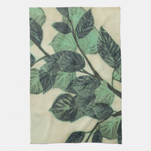 Bladeren en vertakkingen op de achtergrond van Cre Theedoek (Verticaal)