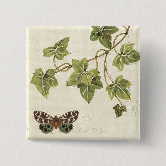 Bladeren en vlinder vierkante button 5,1 cm (Voorkant)