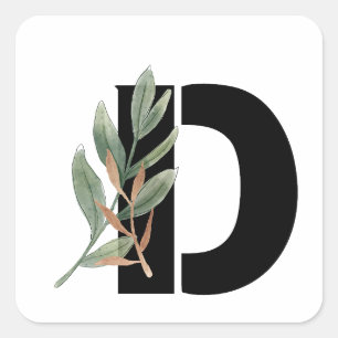 Bladeren Faux Gold Folie Letter D Monogram Sticker