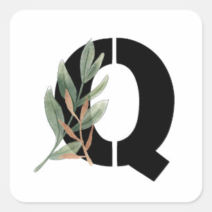 Bladeren Faux Gold Folie Letter Q Monogram Sticker