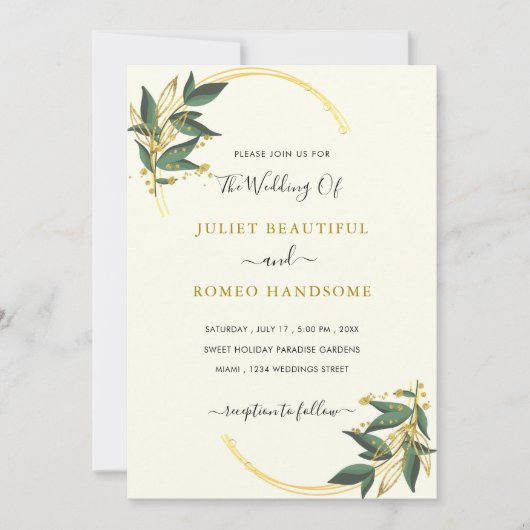 Bladeren Gold Wedding Invitation Sjabloon (Voorkant)