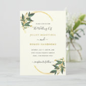Bladeren Gold Wedding Invitation Sjabloon (Staand voorkant)