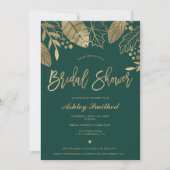 Bladeren goud smaragdgroen modern vrijgezellenfees kaart (Voorkant)