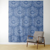 Bladeren hand getrokken monogram blauwe bruiloft a wandkleed (In situ)
